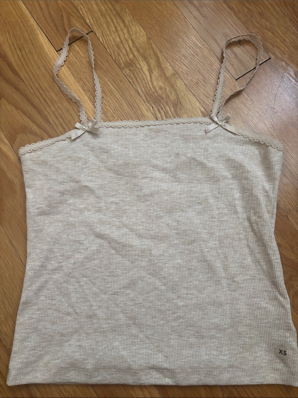 American Eagle Outfitters Cream Ribbed Lace-Trim Cami